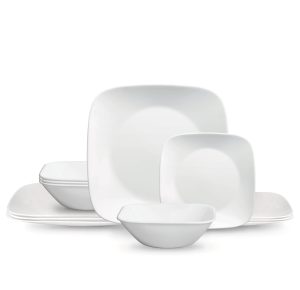 Corelle Square Pure White 12-piece Dinnerware Set with Appetizer Plates. Service for 4