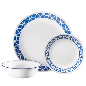 Corelle® Cobalt Circles 12-piece Mugless Dinnerware Set. Service of 4